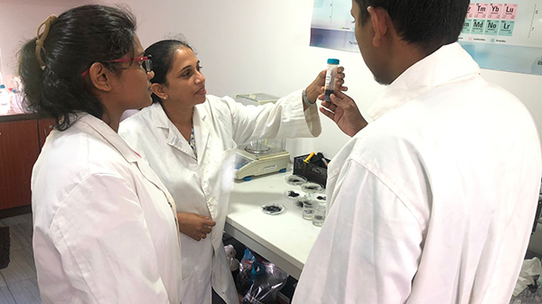 (Photo: TWAS-Atta-ur-Rahman Award in Chemistry winner Anushka Rajapaksha of Sri Lanka and her colleagues in her lab)