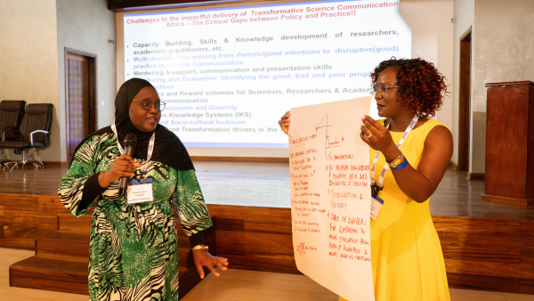 Fatalmoudou Dite Bolo Tandina (left), SG-NAPI Grantee, University of Sciences, Techniques and Technologies of Bamako, Malaria Research and Training Center, Bamako, Mali; and Rosemary Bulyaba, SG-NAPI Grantee, Uganda Christian University Faculty of Agricultural Sciences, Mukono, Uganda. (Photo: G. Ortolani/TWAS)